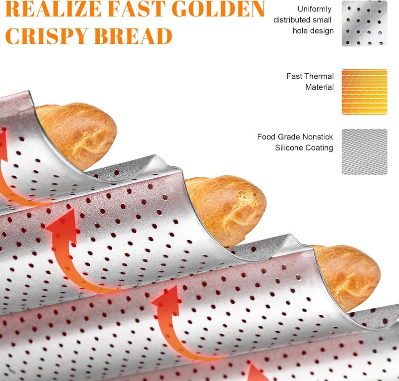 GGC Baguette French pan, 4-Loaf Bread Pan with Nonstick Perforated Grade Coating for Baking Crispy Baguette Breads - Image 4