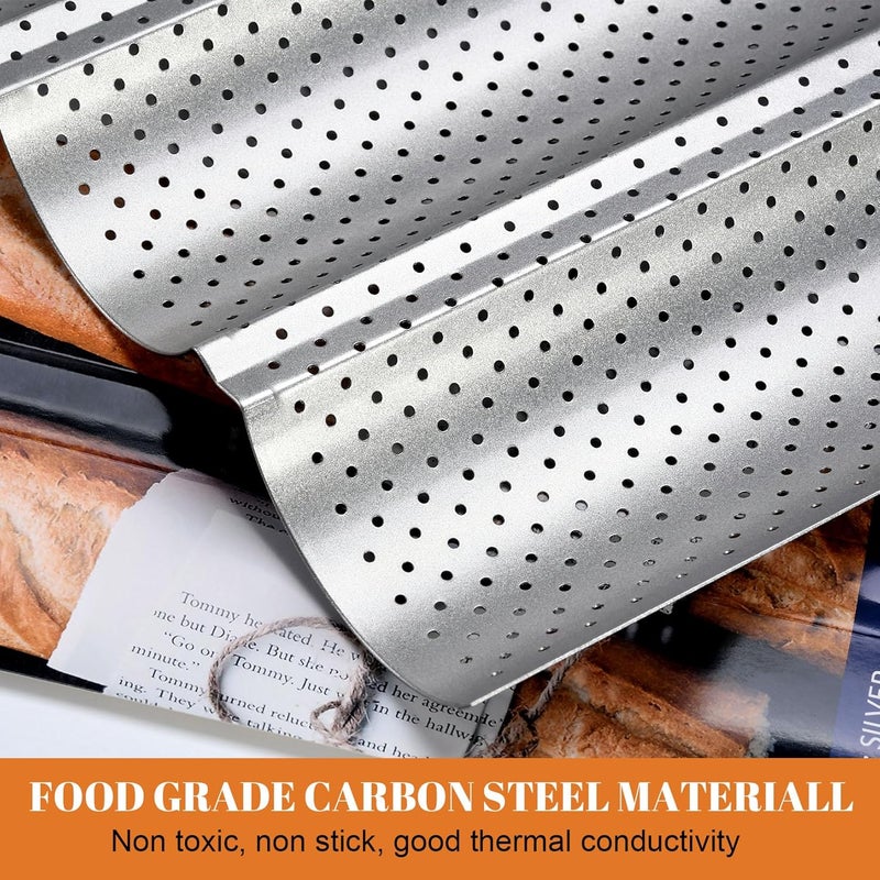 GGC Baguette French pan, 4-Loaf Bread Pan with Nonstick Perforated Grade Coating for Baking Crispy Baguette Breads - Image 3