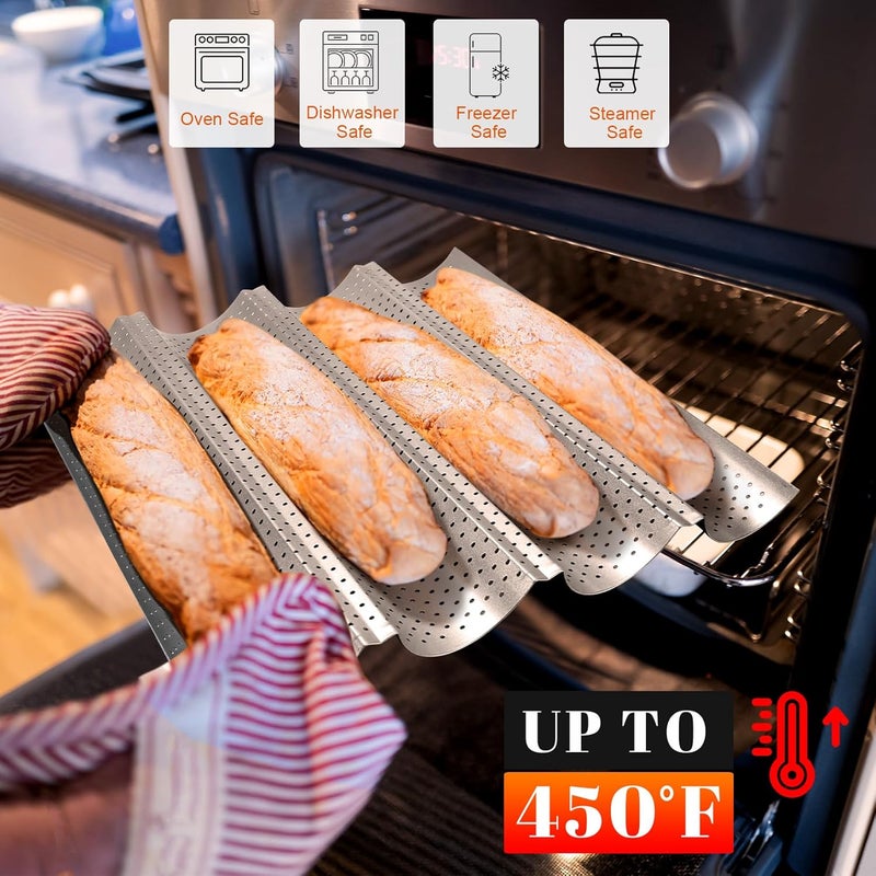 GGC Baguette French pan, 4-Loaf Bread Pan with Nonstick Perforated Grade Coating for Baking Crispy Baguette Breads - Image 5