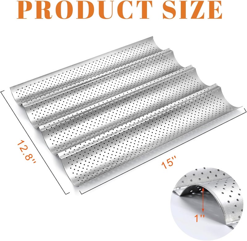 GGC Baguette French pan, 4-Loaf Bread Pan with Nonstick Perforated Grade Coating for Baking Crispy Baguette Breads - Image 2