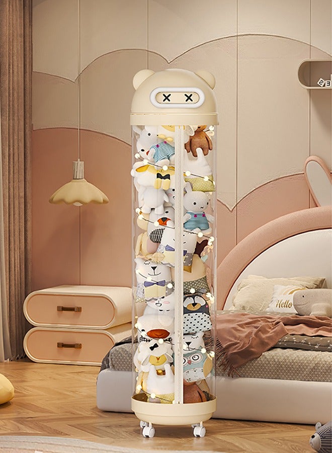 JCB CHIC أنبوب تخزين ألعاب، أنبوب تخزين حيوانات محشوة، أنبوب تخزين حيوانات محشوة بسحاب إضاءة LED وعجلات، أنبوب تخزين عمودي للحيوانات المحشوة، أنبوب عرض حيوانات محشوة شفاف، دلو عرض ألعاب بغطاء، برج تخزين ألعاب (145 سم) - Image 1