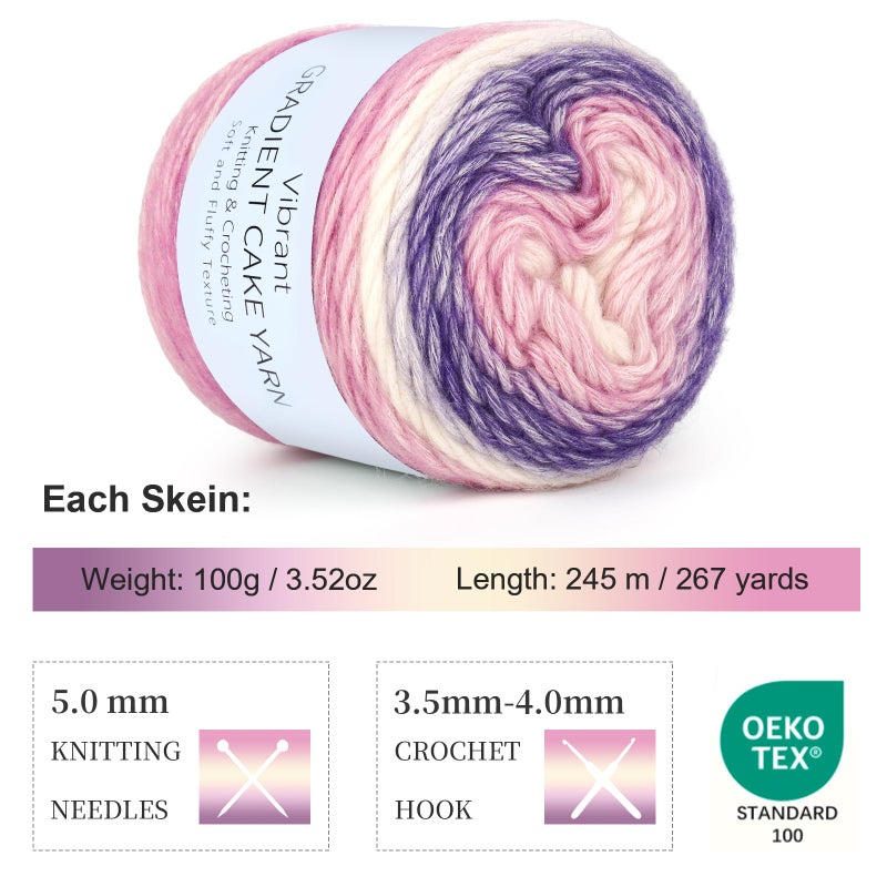 Aeelike Gradient Yarn for Crocheting, 3 Skeins Cake Yarns 100g (3.52 oz) 245m (267 Yards) # 3 Light Weight - Super Soft OmbrÃ© Fairyland Yarns for Making Colorful Crafts, Purple Gradient - Image 4