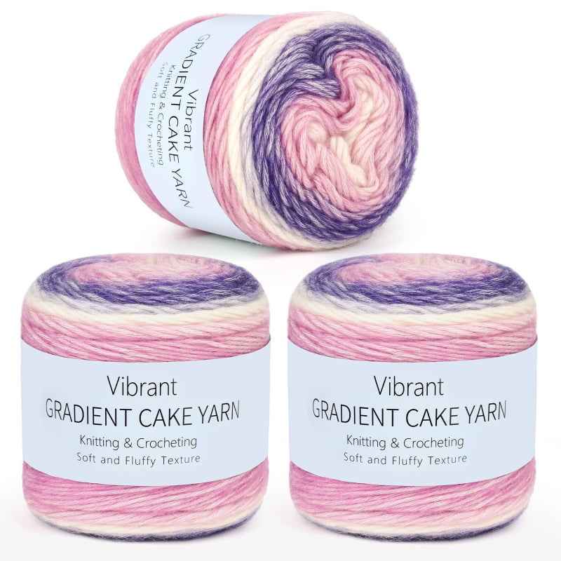 Aeelike Gradient Yarn for Crocheting, 3 Skeins Cake Yarns 100g (3.52 oz) 245m (267 Yards) # 3 Light Weight - Super Soft OmbrÃ© Fairyland Yarns for Making Colorful Crafts, Purple Gradient - Image 1