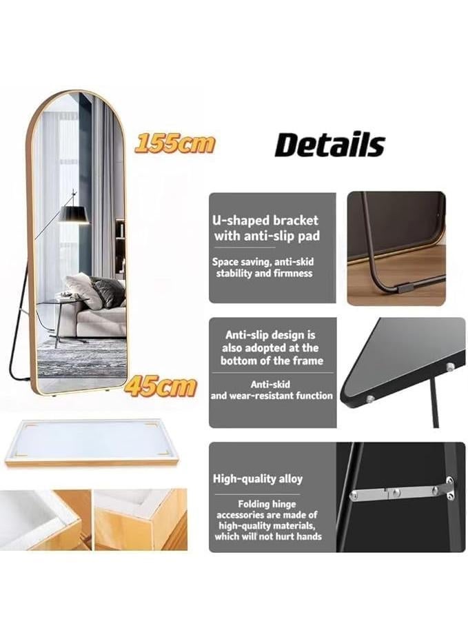 general Full Length Mirror 155X45Cm Arched Aluminum Alloy Large Standing Dressing Mirror Hanging Leaning Against Wall Mounted Mirror With Stand For Bedroom Locker Room Living Room White - Image 5