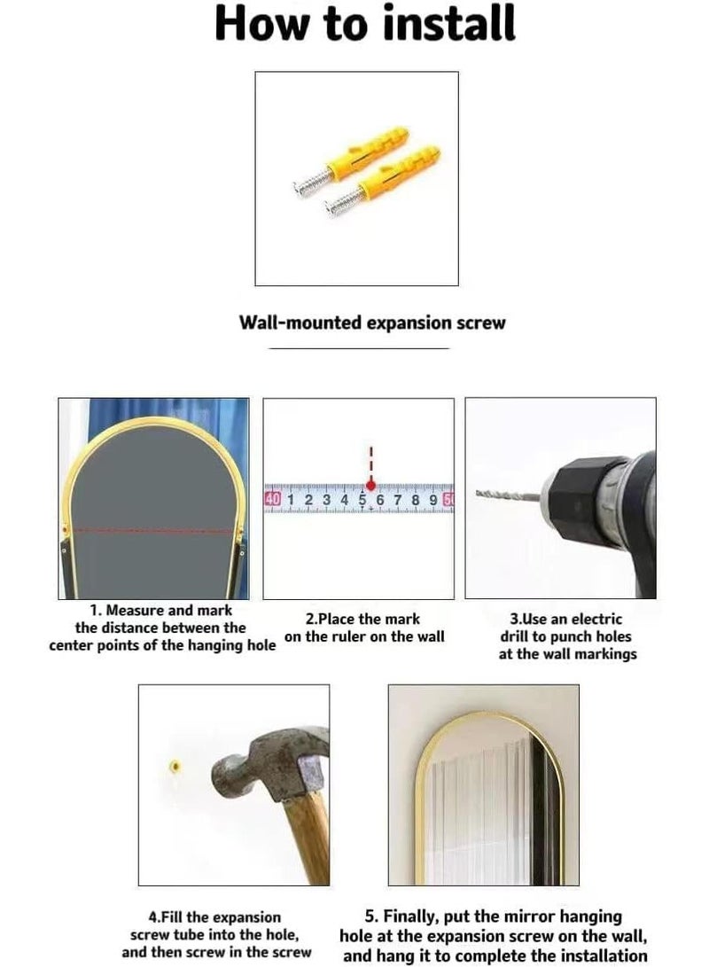 general Full Length Mirror 155X45Cm Arched Aluminum Alloy Large Standing Dressing Mirror Hanging Leaning Against Wall Mounted Mirror With Stand For Bedroom Locker Room Living Room White - Image 4