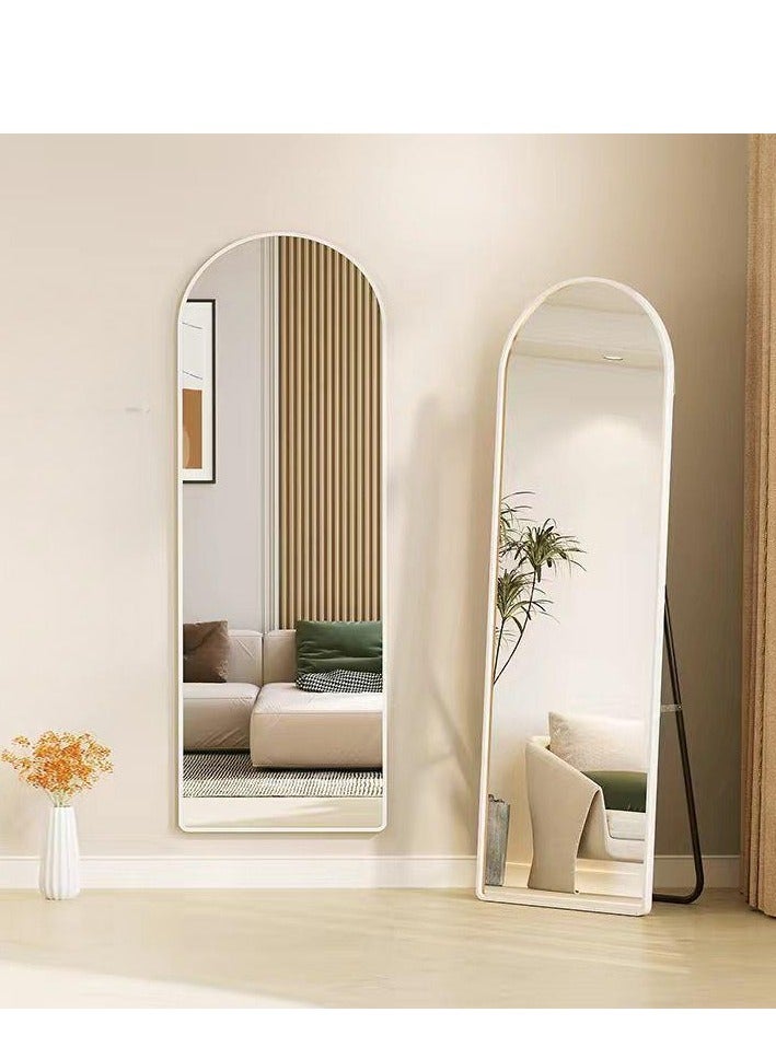 general Full Length Mirror 155X45Cm Arched Aluminum Alloy Large Standing Dressing Mirror Hanging Leaning Against Wall Mounted Mirror With Stand For Bedroom Locker Room Living Room White - Image 1