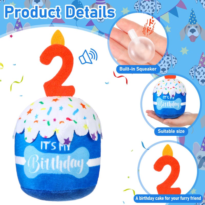 Dansydaisy Dog Birthday Cake Toy Accessories for Girl Boy Gifts, Squeaky Plush Toy for Dog Birthday Party Decor Favor for Large, Medium and Small Dogs(2nd,Blue) - Image 2