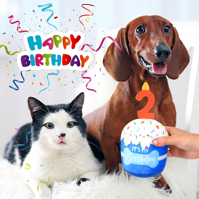 Dansydaisy Dog Birthday Cake Toy Accessories for Girl Boy Gifts, Squeaky Plush Toy for Dog Birthday Party Decor Favor for Large, Medium and Small Dogs(2nd,Blue) - Image 4