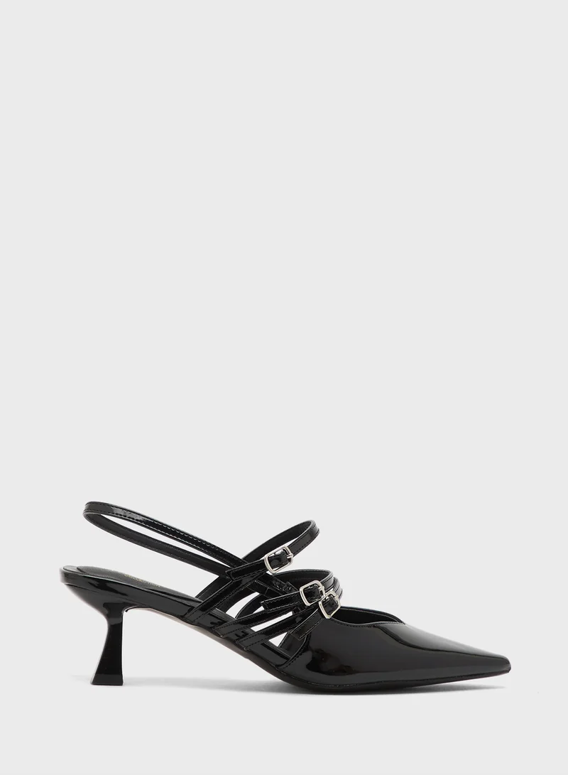 Truffle Low Heel Pumps With Sling Back Strap