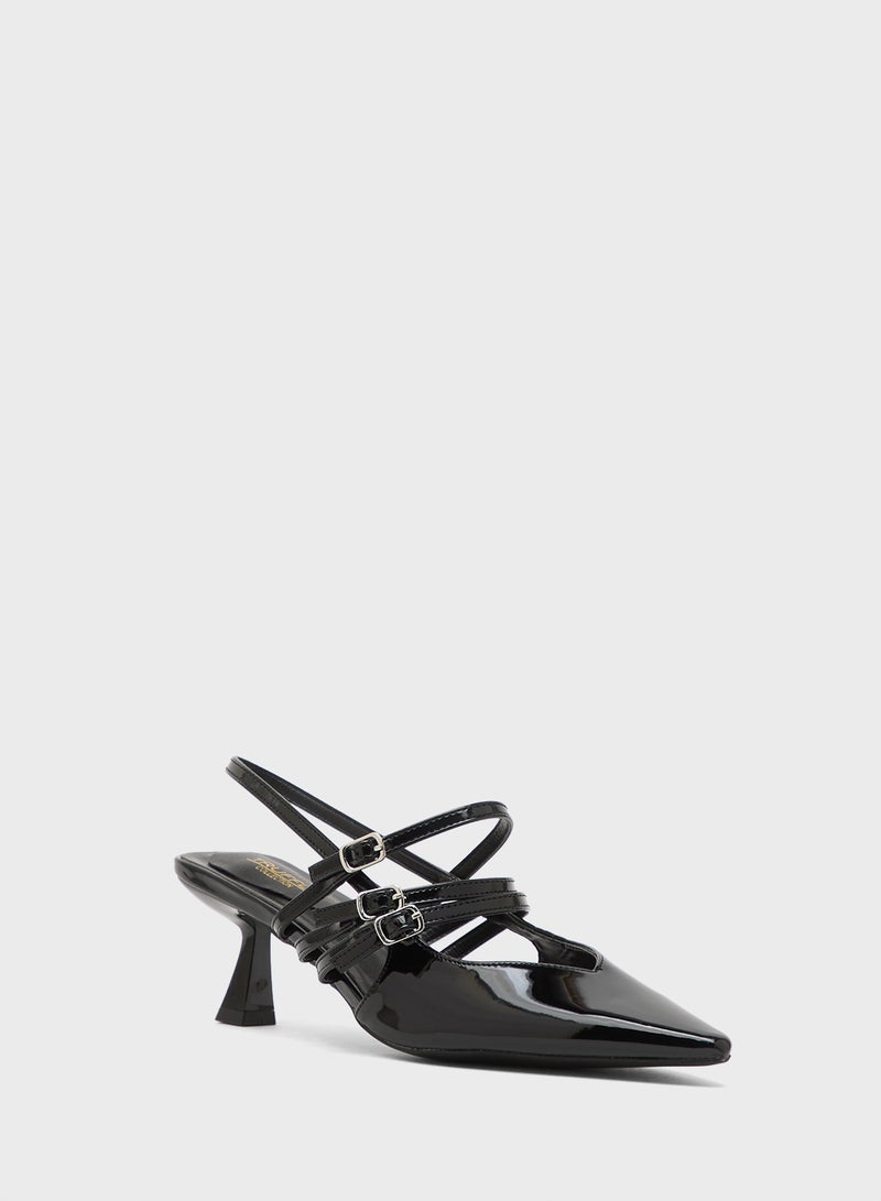 Truffle Low Heel Pumps With Sling Back Strap - Image 3