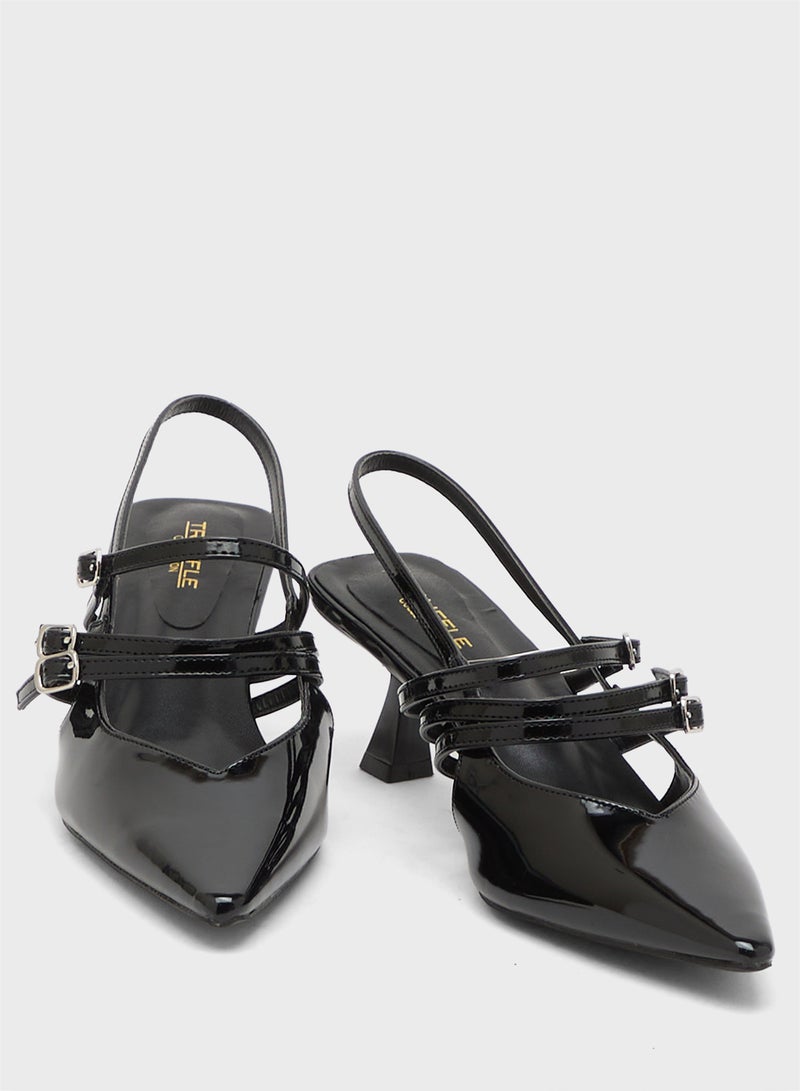 Truffle Low Heel Pumps With Sling Back Strap - Image 4