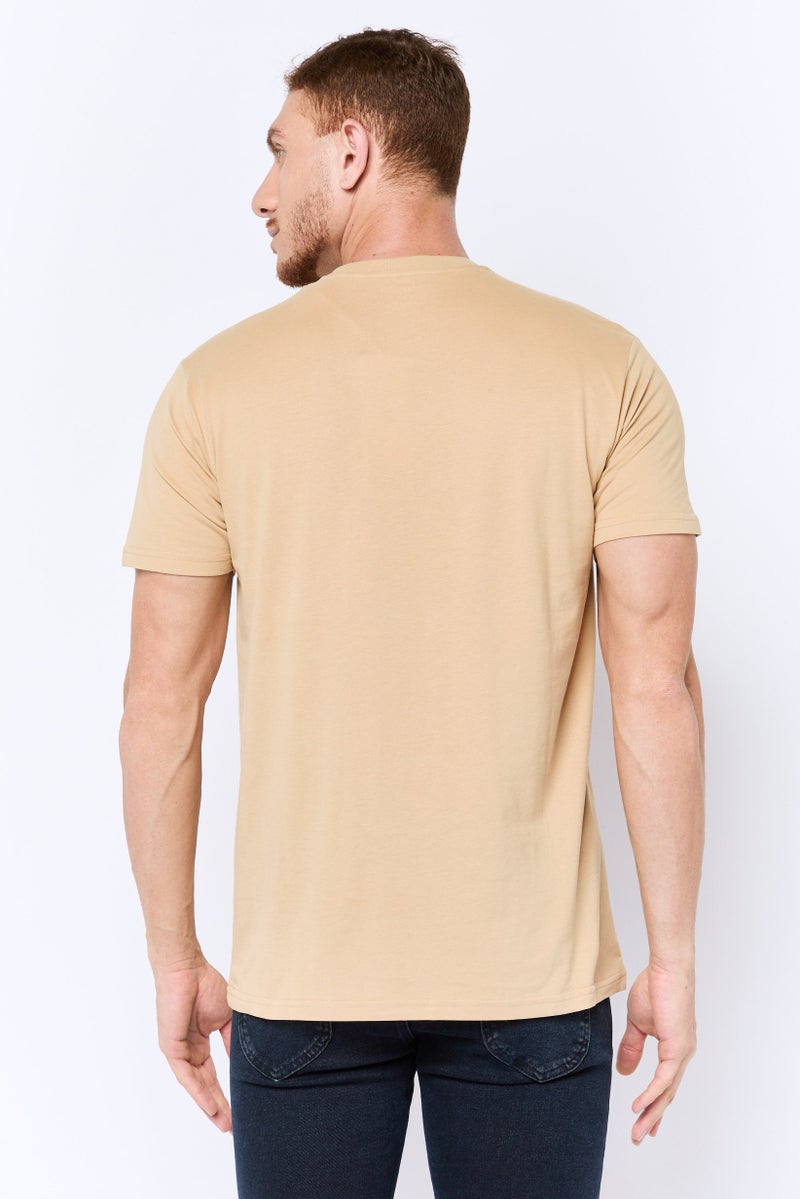 Romeo NYC Men Crew Neck Short Sleeve Plain T-Shirt, Tan  - Image 2
