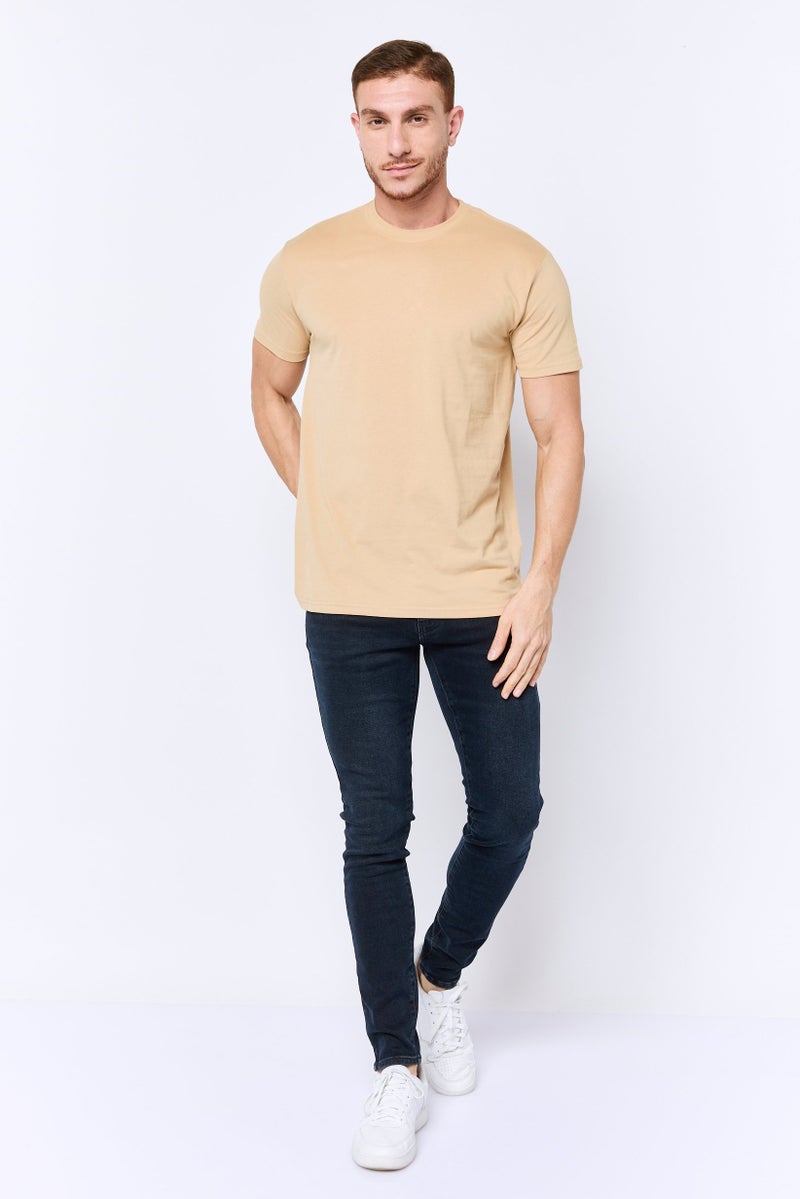 Romeo NYC Men Crew Neck Short Sleeve Plain T-Shirt, Tan  - Image 4