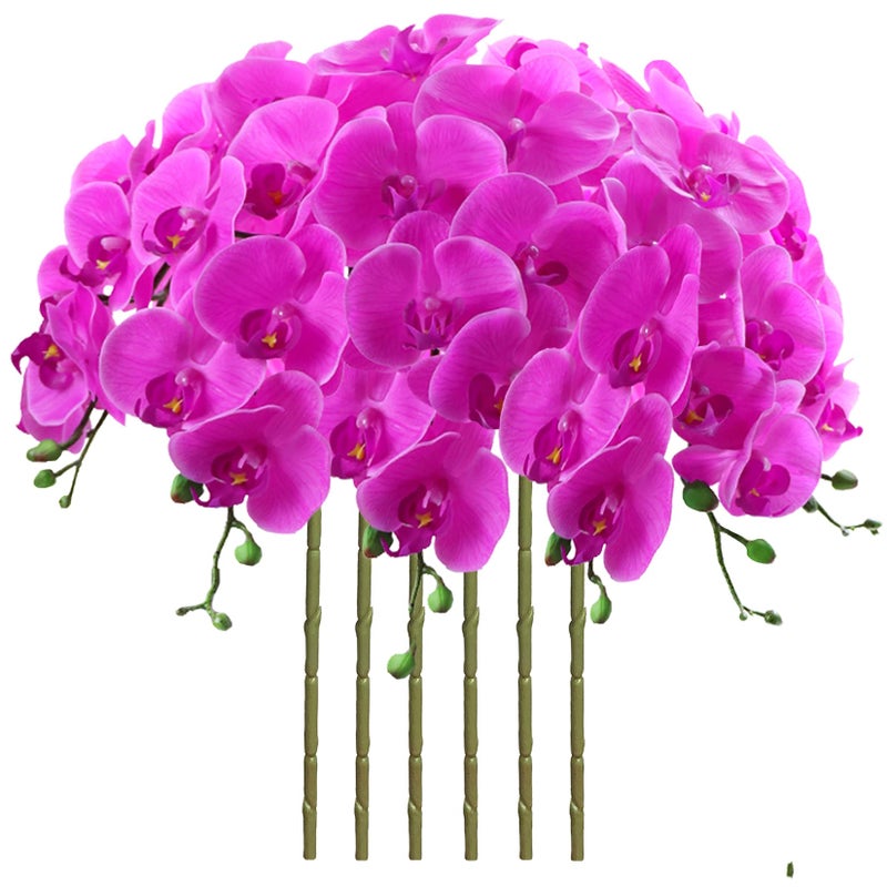 FagusHome 32 Inch Artificial Phalaenopsis Flowers 6 Pcs Artificial Orchid Flowers Stem Plants for Home Dcor Purple