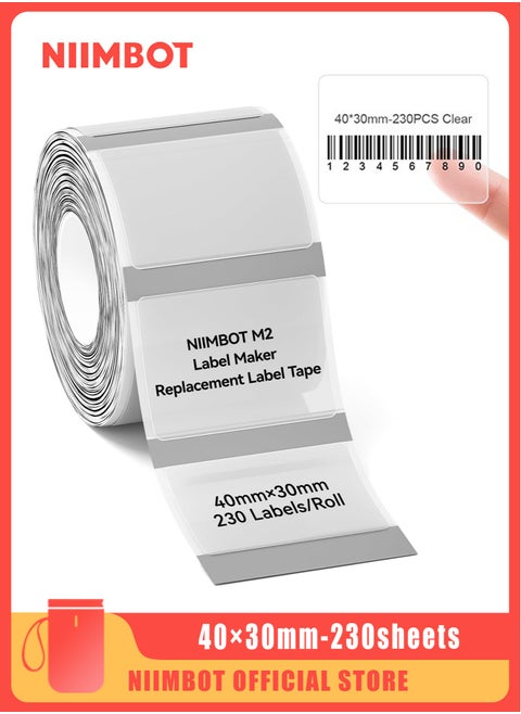 B21/B1/B3S Label Maker Tape Waterproof Transparent Thermal Label Paper Printer Sticker Paper for Barcode Printing 40*30mm, Clear