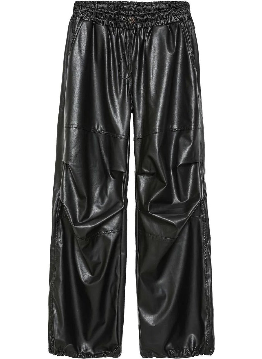 Tena Women's Black Loose Leather Trousers Gathered at the Knees  - Image 1