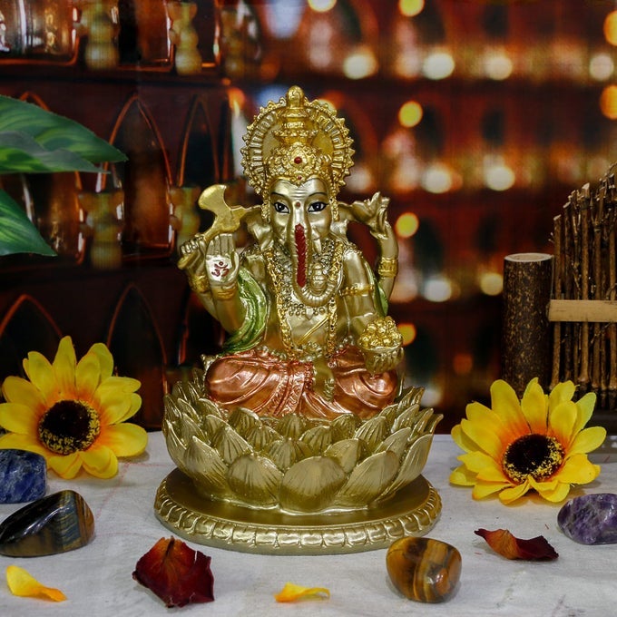63H RESIN HINDU GOD LORD GANESHA IDOL STATUE ELEPHANT GOD GANPATI FIGURINE FOR HOME TEMPLE MANDIR ALTAR SHRINE PUJA ITEM GANESH CHATURTHI DECOR SPIRITUAL ORNAMENT FOR YOGA MEDITATION POOJA ROOM