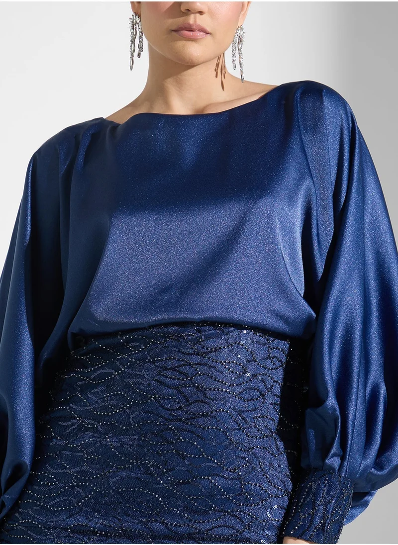 ايرا Balloon Sleeve Mesh Detailed Dresss