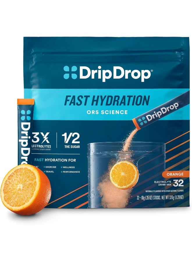 DripDrop ORS â€“ Patented Electrolyte Powder for Dehydration Relief Fast - For Workout, Hangover, Illness, Sweating & Travel Recovery - Orange - Image 1