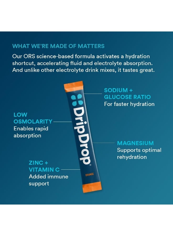DripDrop ORS â€“ Patented Electrolyte Powder for Dehydration Relief Fast - For Workout, Hangover, Illness, Sweating & Travel Recovery - Orange - Image 4