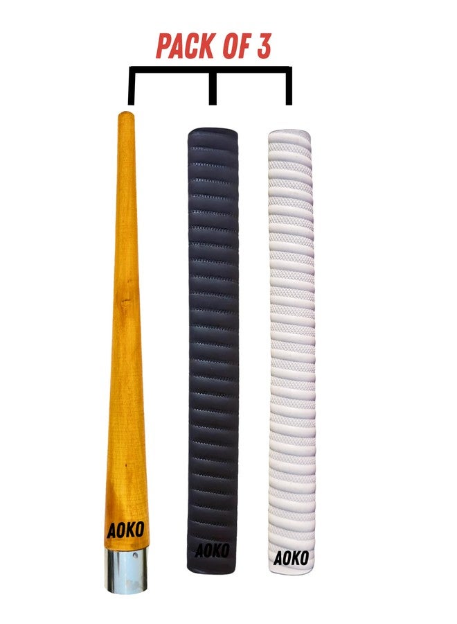 AOKO Soft Comfortable 2 Rubber Grips for Better Shock Absorption 1 Gripper Cone for Cricket Bat Handle Accessories (Pack of 3) (WHIE & BLACK) - Image 2