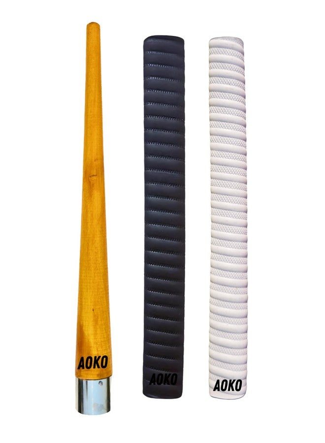 AOKO Soft Comfortable 2 Rubber Grips for Better Shock Absorption 1 Gripper Cone for Cricket Bat Handle Accessories (Pack of 3) (WHIE & BLACK) - Image 1