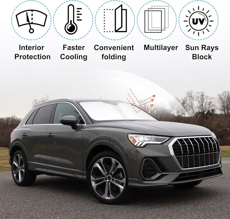 LHFLIVE Windshield Sun Shade Custom Fit for 2019-2024 2025 2026 Audi Q3 Accessories Foldable Sunshade Sun Blocker Protect Car from Sun Rays & Heat Damage Keep Car Cooler - Image 2