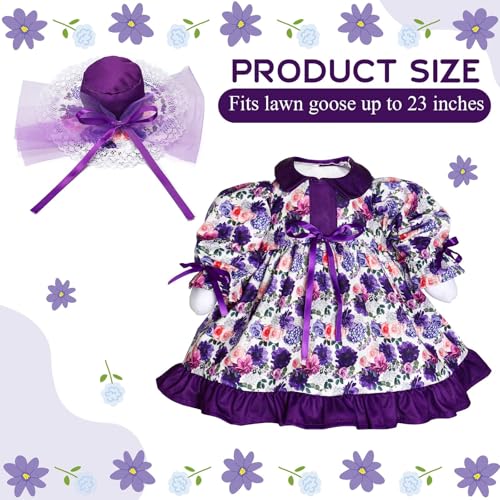 Sunnymove Spring Flower Goose Outfit Daisy Rose Floral Dress for 23 Cement Plastic Goose Statue for Valentines Day Summer Outdoor Garden Yard Patio Lawn Decor Purple Flower - Image 3