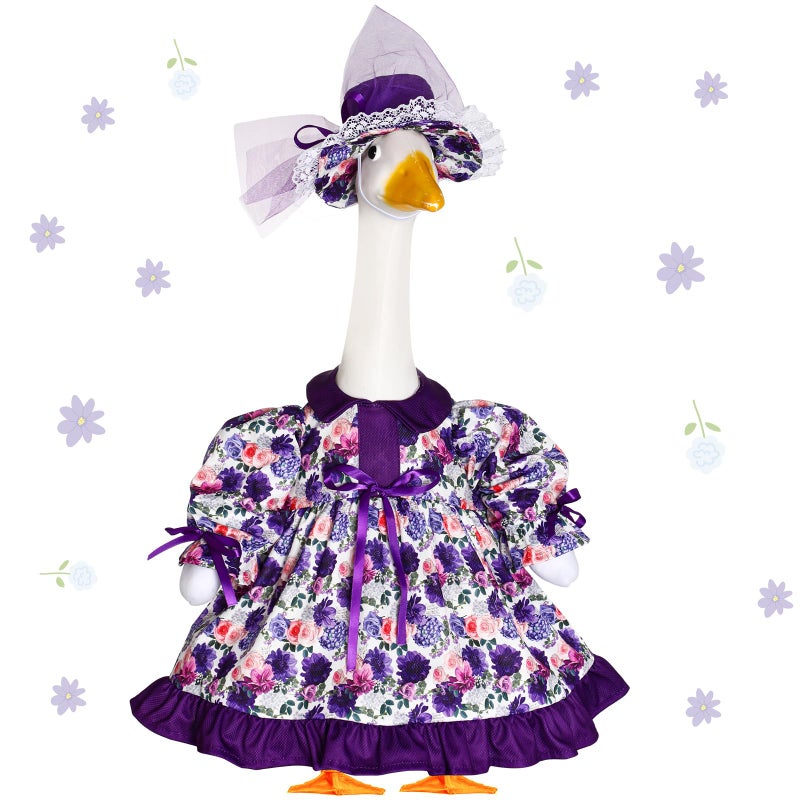 Sunnymove Spring Flower Goose Outfit Daisy Rose Floral Dress for 23 Cement Plastic Goose Statue for Valentines Day Summer Outdoor Garden Yard Patio Lawn Decor Purple Flower - Image 2
