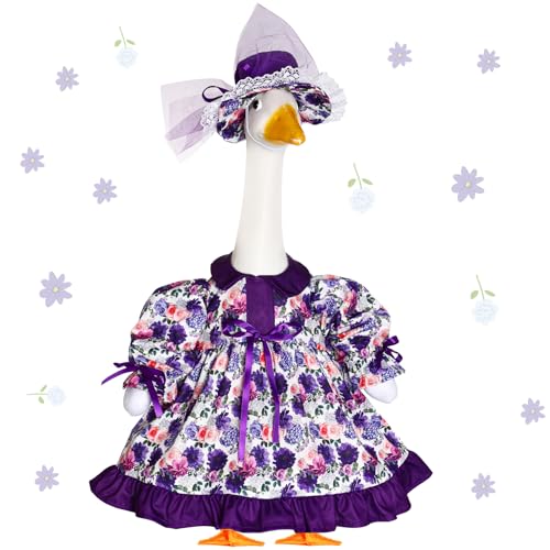 Sunnymove Spring Flower Goose Outfit Daisy Rose Floral Dress for 23 Cement Plastic Goose Statue for Valentines Day Summer Outdoor Garden Yard Patio Lawn Decor Purple Flower - Image 1