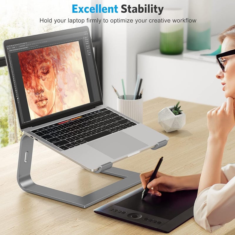 Omoton Laptop Stand, Laptop Mount, Aluminum Laptop Holder Riser Stand for Desk, Compatible with MacBook Air/Pro, Dell, HP, Lenovo and All Laptops (10-15.6 inch),Black (Gray) - Image 3