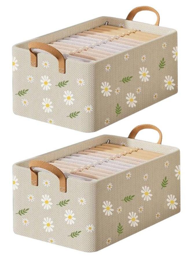 HOMESTAR 2 Pcs Storage Box Clothes Organisers,Foldable with Handle for Organizing Toys, Clothes, Office,Beige - Image 1