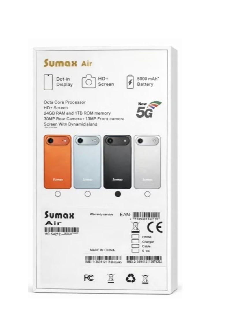 Sumax Air Smartphone – 24GB RAM, 1TB Storage, Ultra-Slim Design, High-Performance Mobile Phone-Orange - Image 2