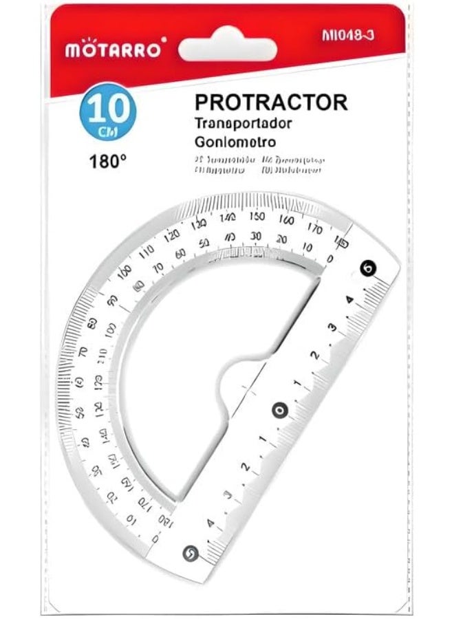 MOTARRO 180 Degree Protractor Half Circle 10cm, Clear Plastic Measuring Tool for Students and Professionals