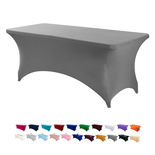 Peomeise 2PCS 6FT Spandex Table Cover Rectangular Stretch Spandex Tablecloth Gray6FT
