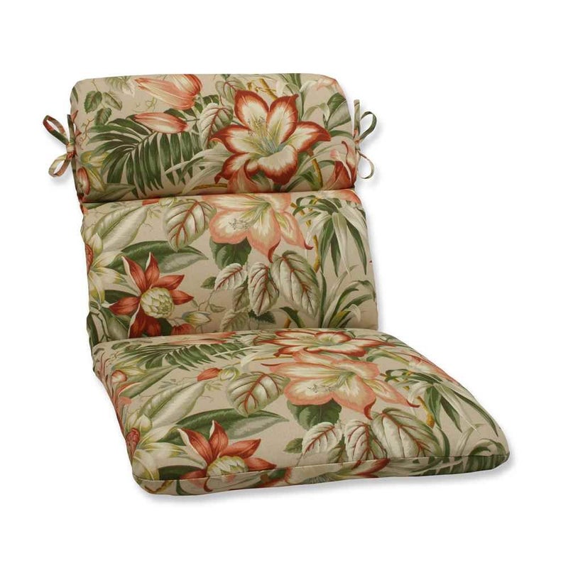 Pillow Perfect Tropic Floral IndoorOutdoor 1 Piece Split Back Round Corner Chair Seat Cushion with Ties Deep Seat Weather and Fade Resistant 405 x 21 Tan Botanical Glow 1 Count