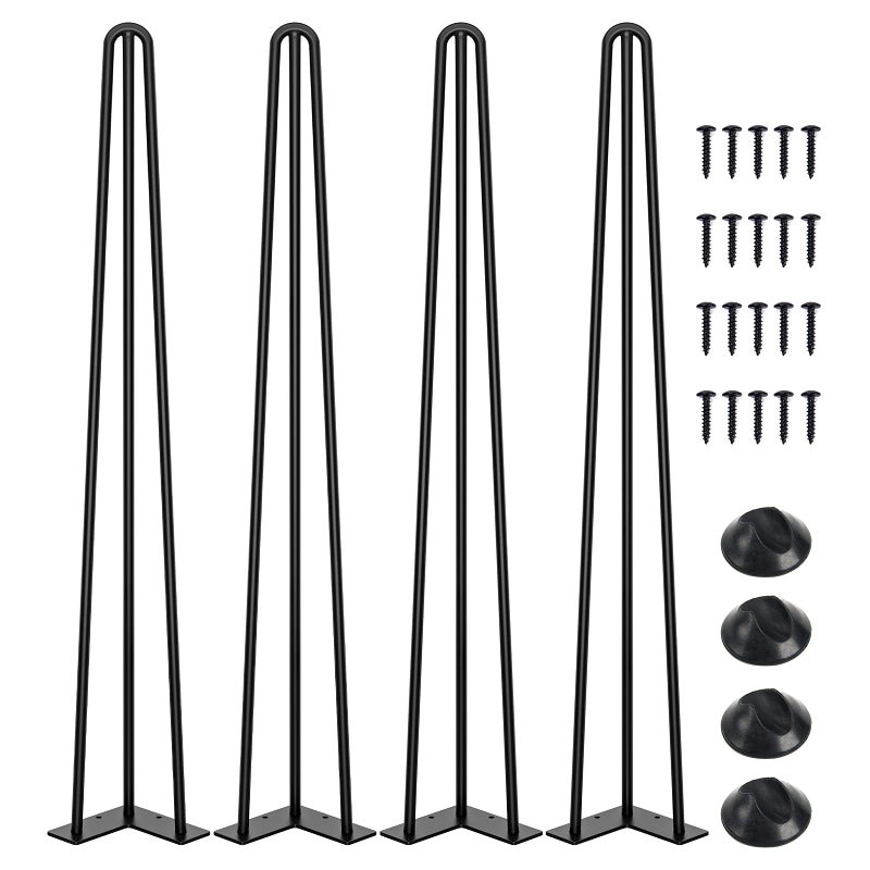 SMARTSTANDARD 32 Inch Hairpin Table Legs 3 Steel Rods 12 Inch Pipe Diameter 800lbs Load Capacity MidCentury Style for Coffee Table Side Table Night Stand Black 4PCS