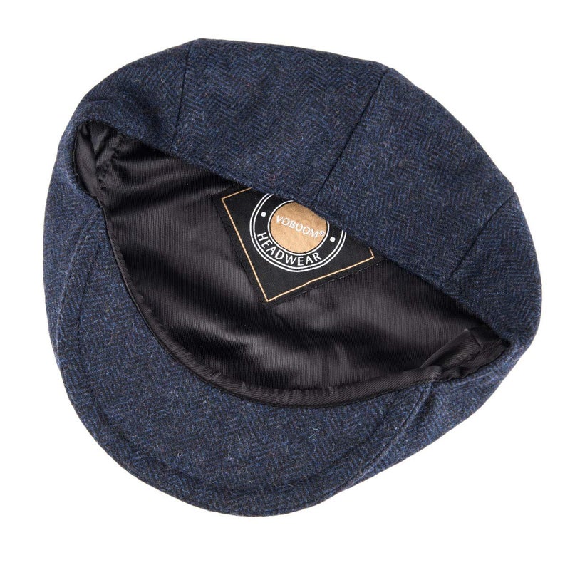 VOBOOM Men's Herringbone Flat Ivy Newsboy Hat Wool Blend Gatsby Cabbie Cap (Navy, 7 3/8) - Image 5
