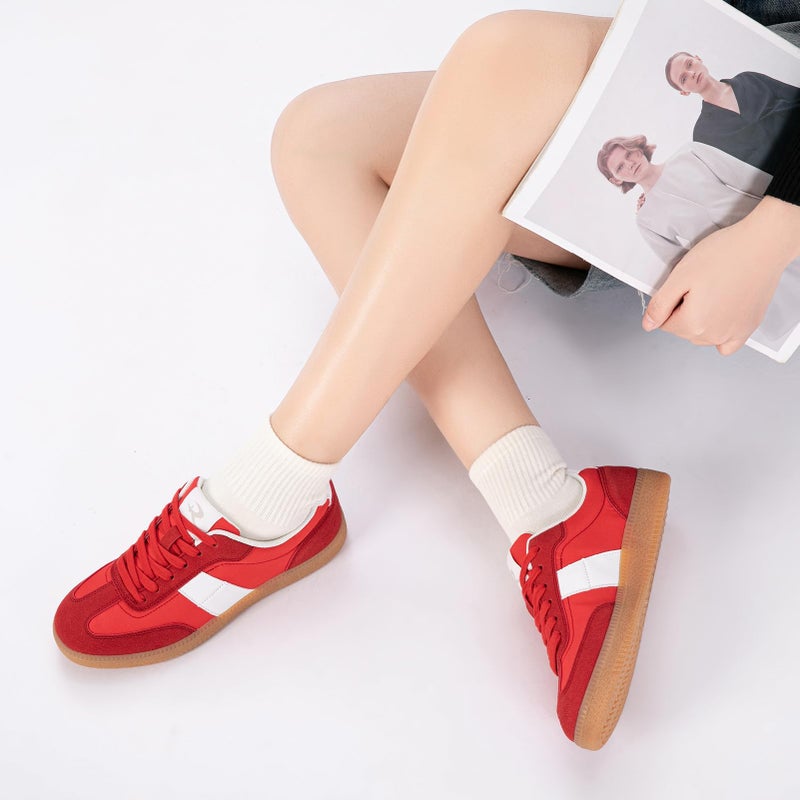 Rihero Women's Fashion Sneakers Classic Tennis Shoes Casual Lace-Up Walking Shoes Red Size 6 - Image 2