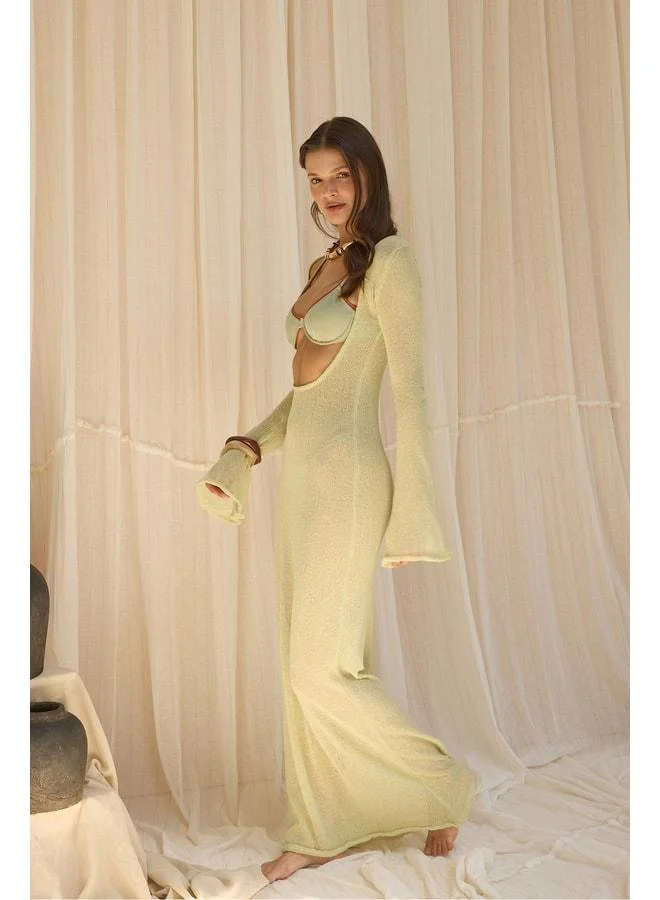 Bohemai  Merry Green Long Knit Dress with Neckline. for Women | Best Price UAE