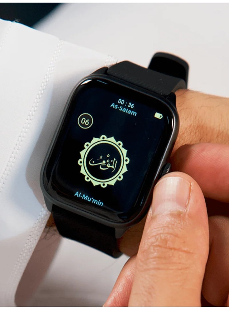 iQIBLA Quran Watch S2 Smartwatch For Unisex AMOLED Display Bluetooth Calling Watch IP67 Waterproof Fitness Watches Compatible With Android iOS Full Quran Recitation Prayer Reminder iQibla QWatch S2 Smart Watch Black  - Image 3