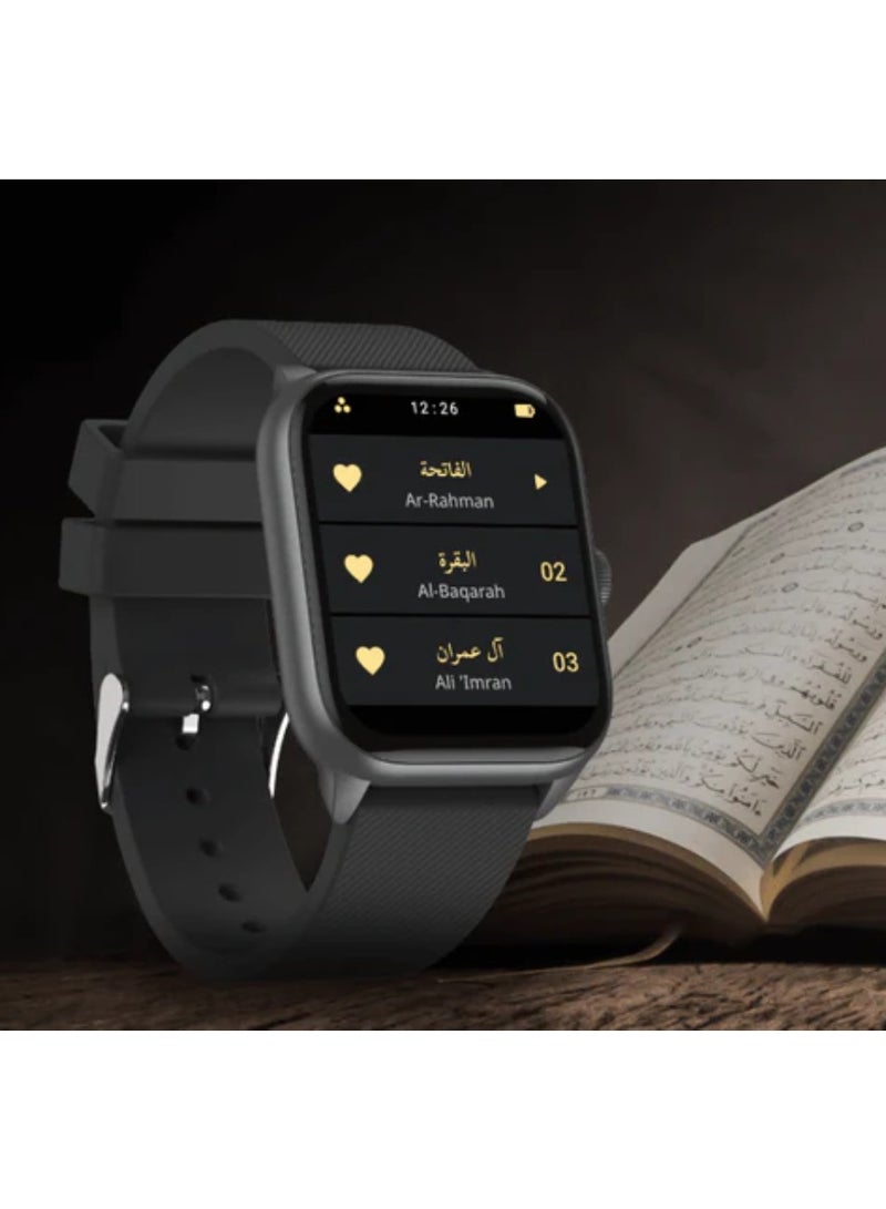 iQIBLA Quran Watch S2 Smartwatch For Unisex AMOLED Display Bluetooth Calling Watch IP67 Waterproof Fitness Watches Compatible With Android iOS Full Quran Recitation Prayer Reminder iQibla QWatch S2 Smart Watch Black  - Image 5