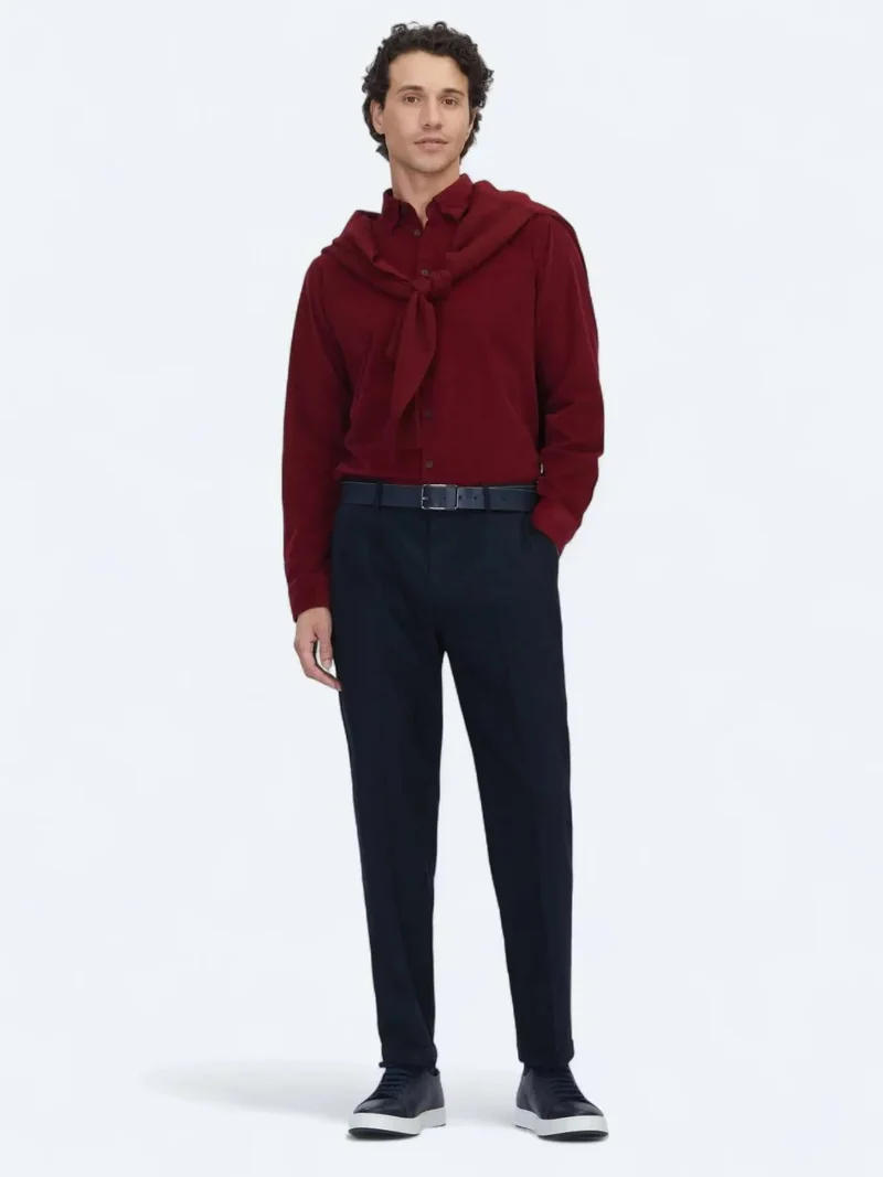 Kip Navy Blue Weaving Jogging Fit Casual Wool Blended Trousers