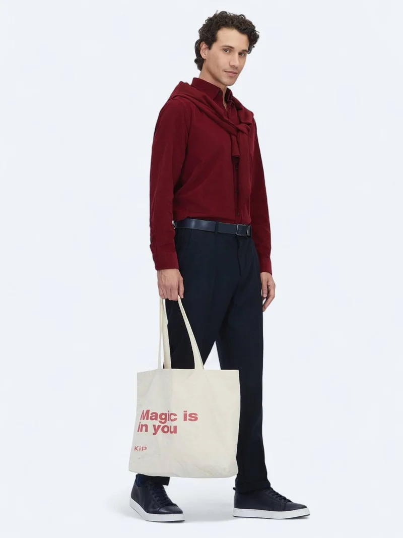 Kip Navy Blue Weaving Jogging Fit Casual Wool Blended Trousers