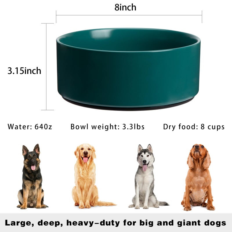 Kitwinney Large Dog Bowls, Non Slip Heavy Ceramic Dog Food and Water Bowl with Silicone Base, 8" Pet Feeding Bowl for Small, Medium, and Big Dogs (Green, 8 Inches) - Image 2
