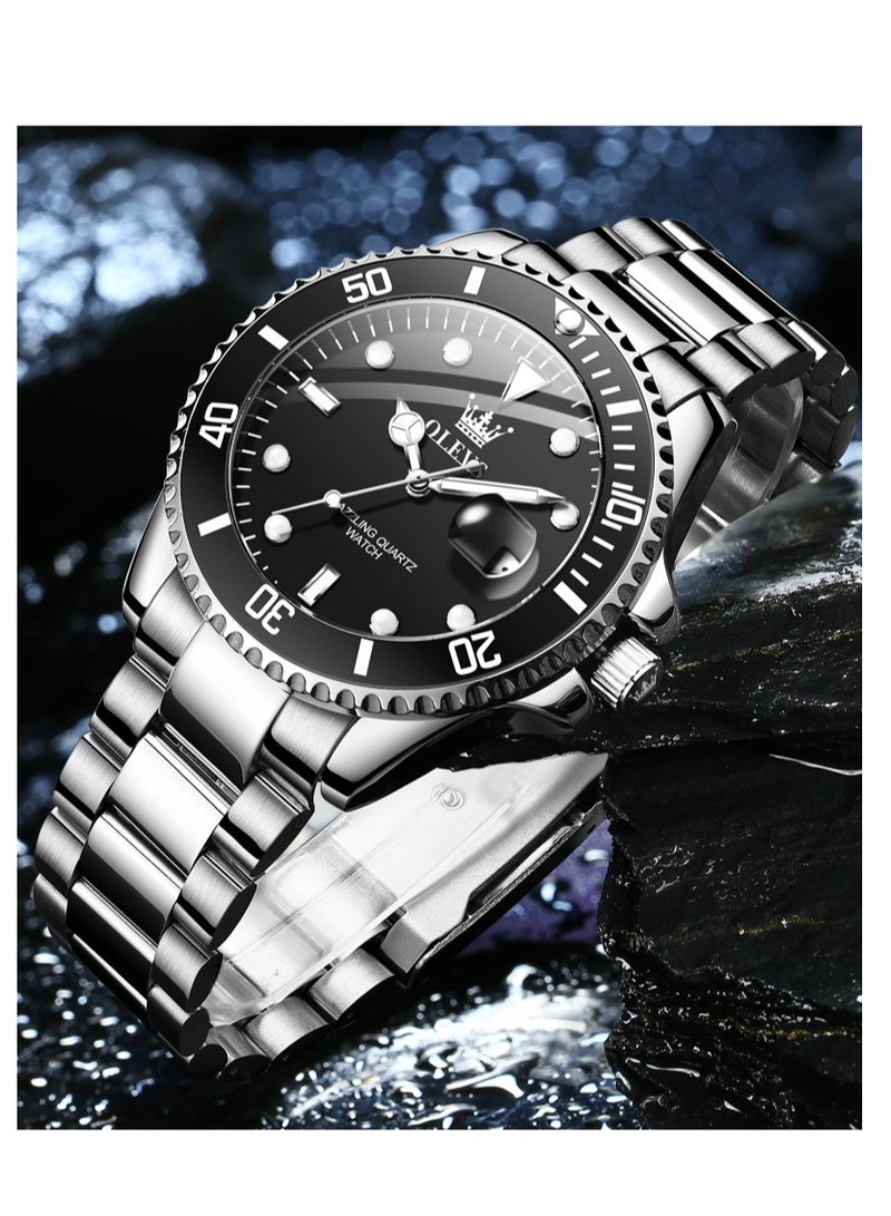 OLEVS Men's Stainless Steel Watch Diamond Business Quartz Watch Waterproof Luminous Luxury Casual Watch - Image 2