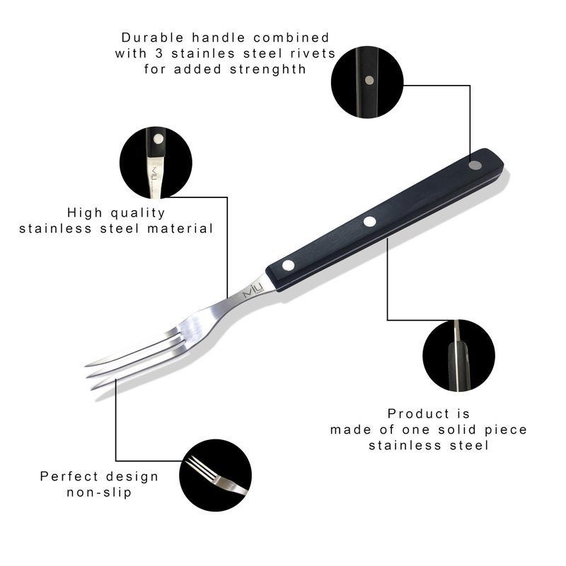 WALLFARM Granny Fork 10" 3-Tine - Pro-Grade Stainless Steel - Heat-Resistant BBQ Meat Fork - Ideal for Serving, Cooking, Turning, Roasting, Shredding, Barbecue - Image 3