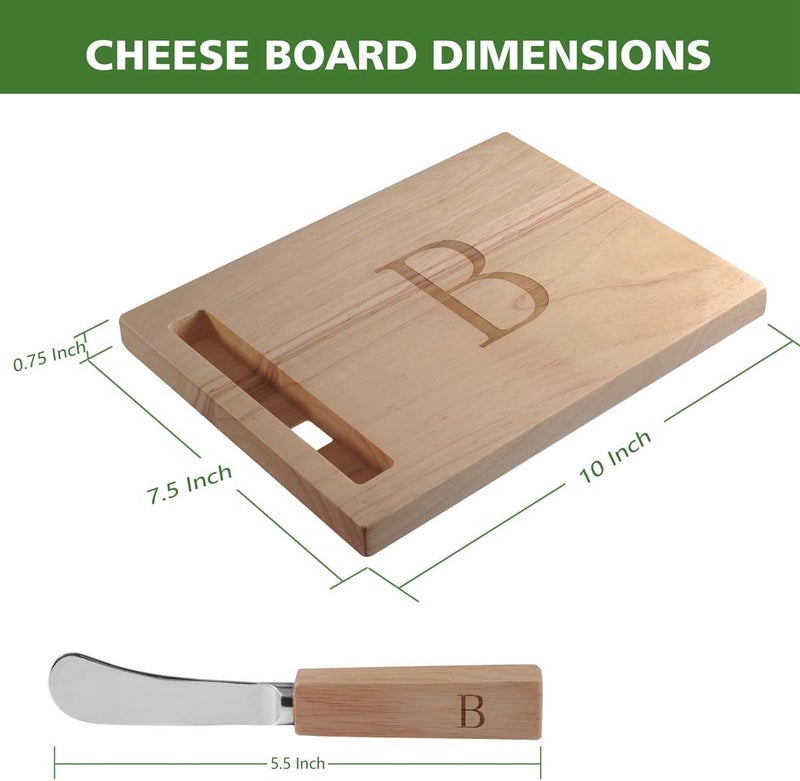 Miicol Wood Charcuterie Board, Monogram Cheese Board 10 Inch, Personalized Initial Cutting Board with Spreader, Unique Housewarming Gift, Ideal for Kitchen, Home, Letter B - Image 2