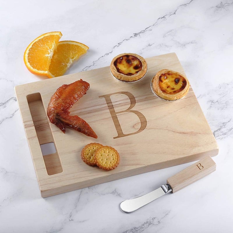 Miicol Wood Charcuterie Board, Monogram Cheese Board 10 Inch, Personalized Initial Cutting Board with Spreader, Unique Housewarming Gift, Ideal for Kitchen, Home, Letter B - Image 4