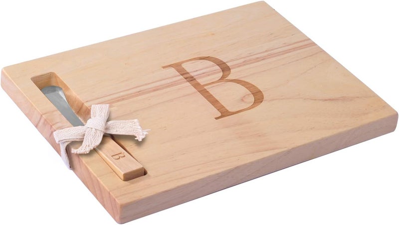 Miicol Wood Charcuterie Board, Monogram Cheese Board 10 Inch, Personalized Initial Cutting Board with Spreader, Unique Housewarming Gift, Ideal for Kitchen, Home, Letter B - Image 1